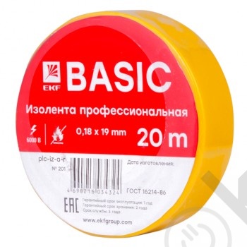 картинка Изолента класс А (0,18х19мм) (20м.) желтая EKF Basic от магазина