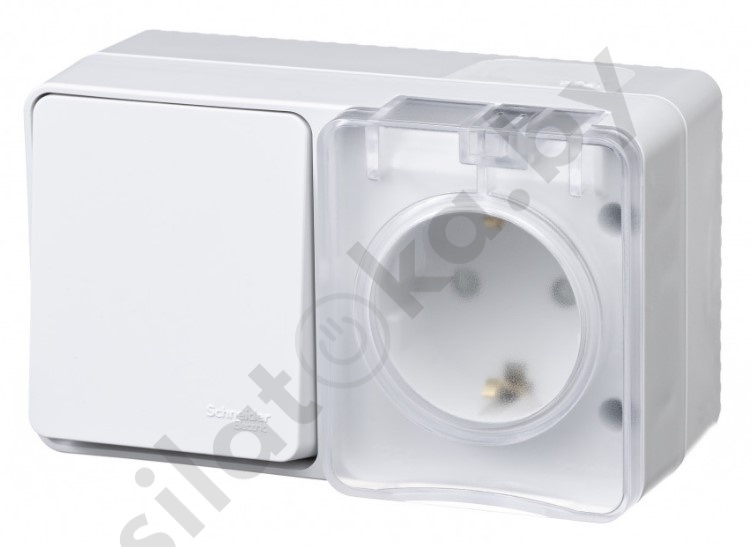 картинка AtlasDesign Profi54 О/У блок: роз. з/к со шт. 16А 250B, выкл.1-клав.10А, белый от магазина
