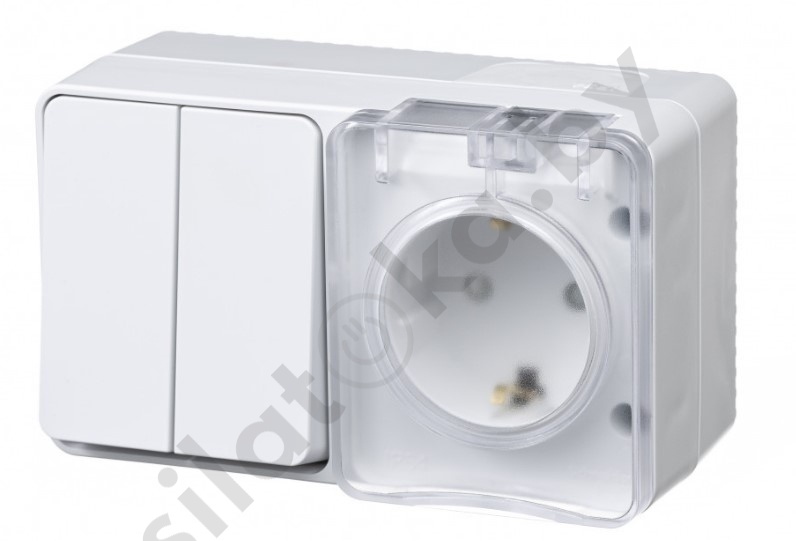 картинка AtlasDesign Profi54 О/У блок: роз. з/к со шт. 16А 250B, ВЫКЛ.2-клав.10А, белый от магазина