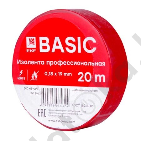картинка Изолента класс А (0,18х19мм) (20м.) красная EKF Basic от магазина
