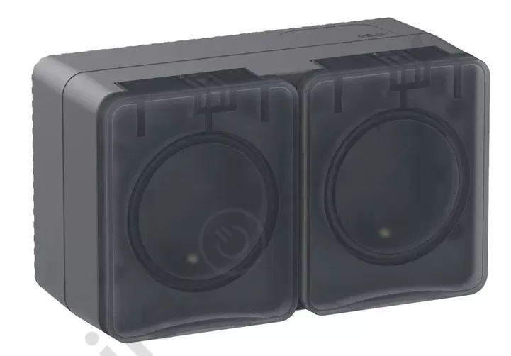 картинка AtlasDesign Profi54 O/У двойная розетка с заземлением со шторками 16А 250B, антрацит от магазина